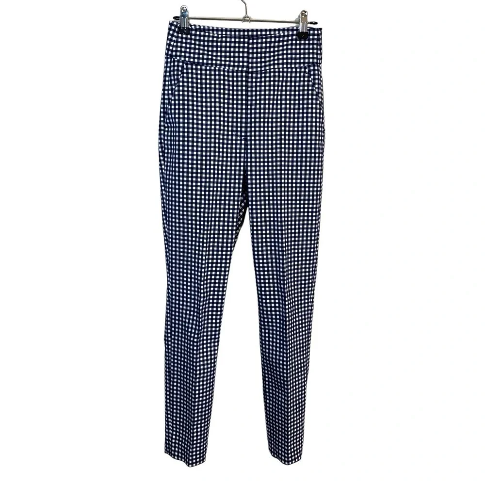Zara Navy & White Gingham Check high waist ankle pants - 2 - Turkey